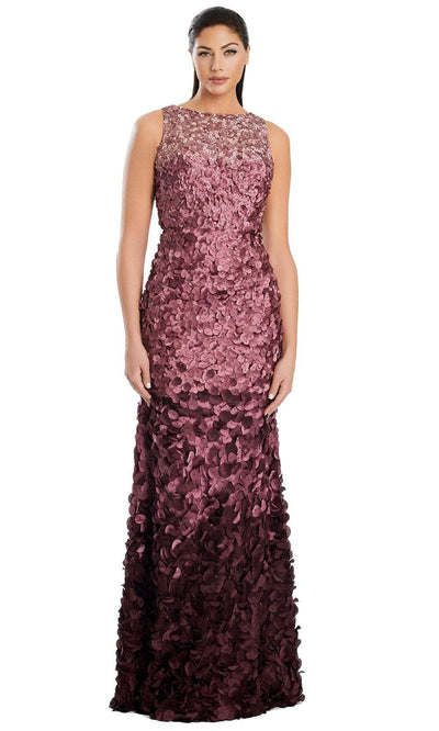 Alexander by Daymor 3062S25 - Jewel Neckline Ombre Appliqued Gown Evening Dresses 4 / Wine/Multi