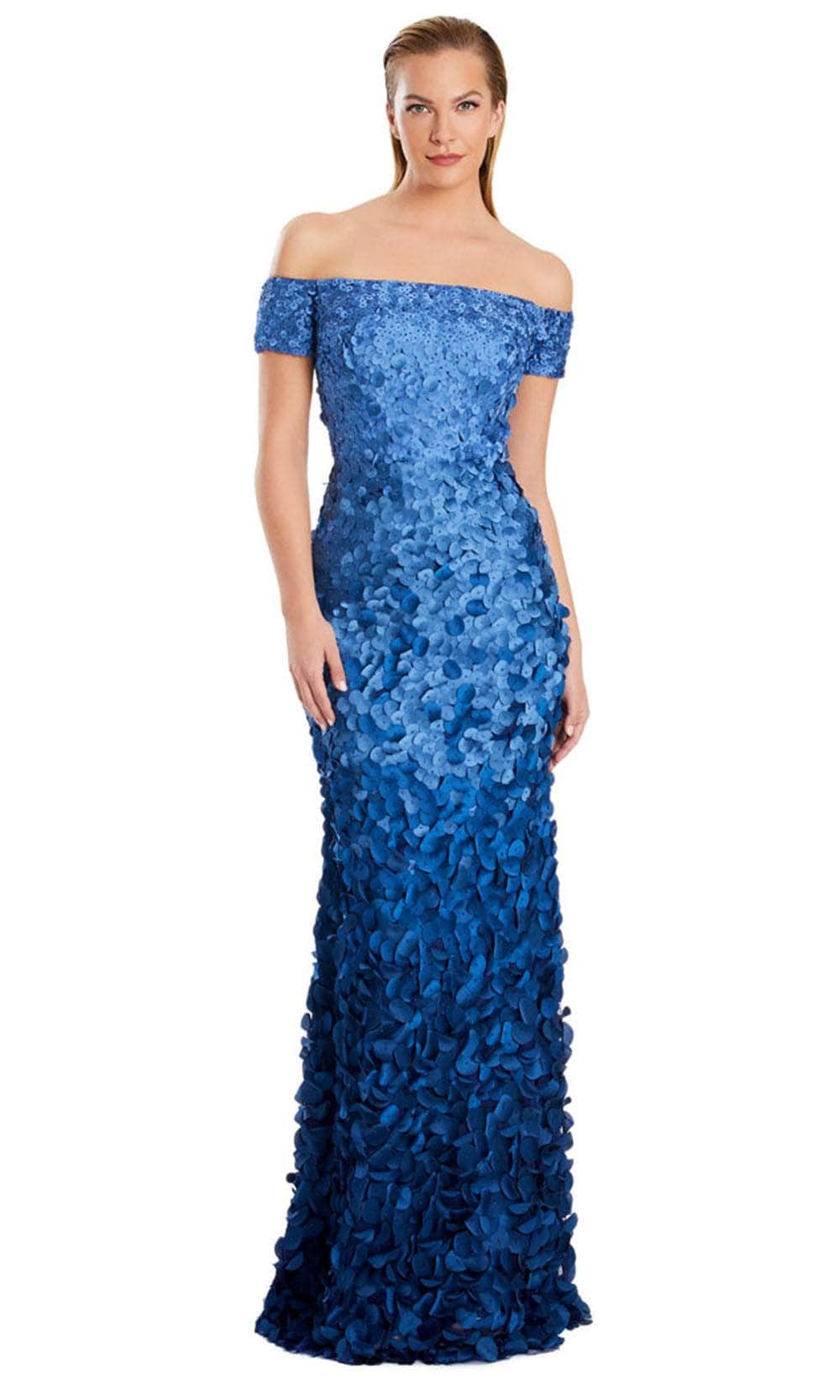 Alexander by Daymor 3063S25 - Petal Appliqued Off-Shoulder Gown Mother of the Bride Dresses 4 / Blue/Multi