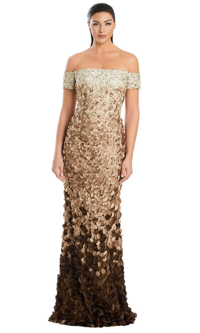 Alexander by Daymor 3063S25 - Petal Appliqued Off-Shoulder Gown Mother of the Bride Dresses 4 / Fros Mocha Multi