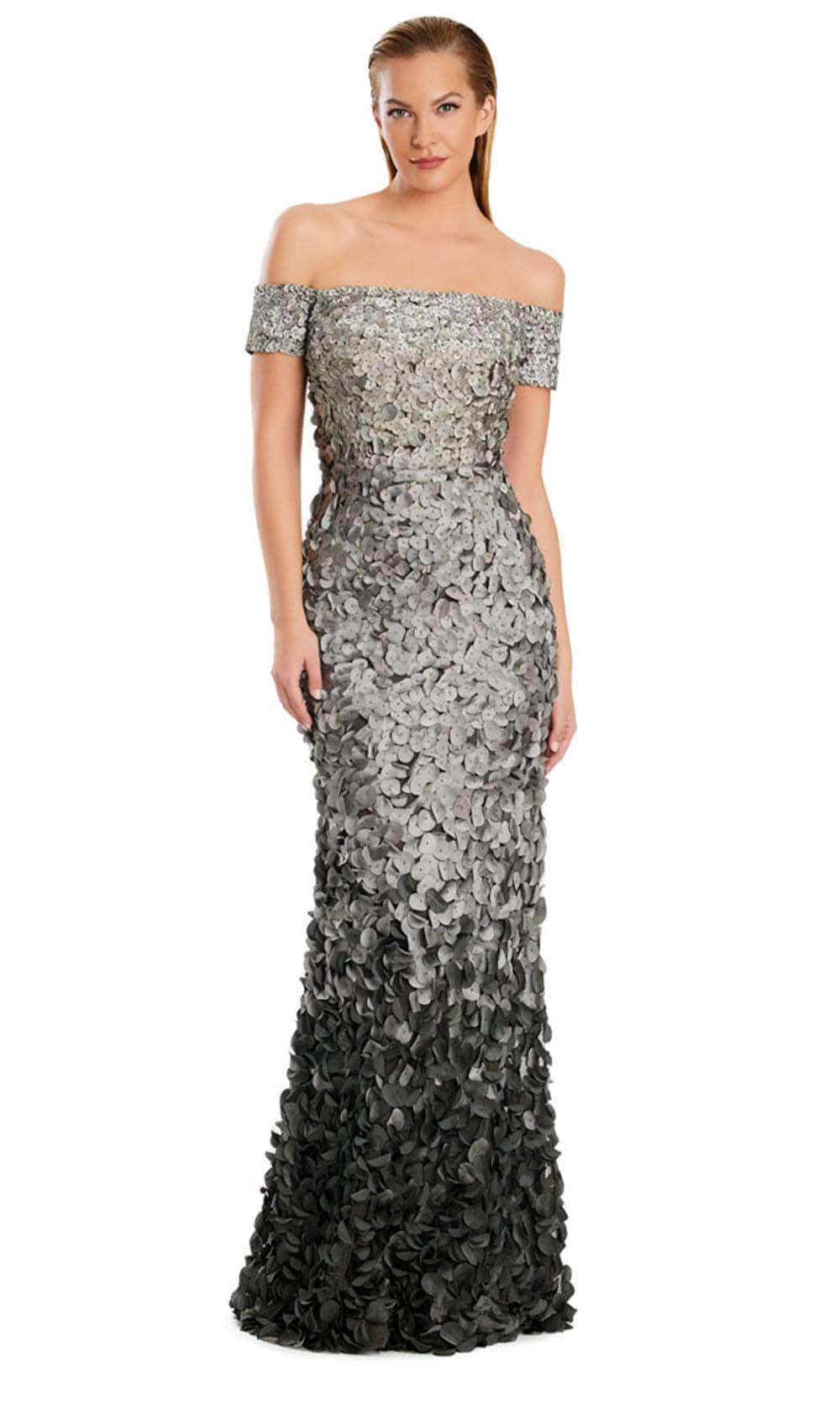 Alexander by Daymor 3063S25 - Petal Appliqued Off-Shoulder Gown Mother of the Bride Dresses 4 / Grey/Multi
