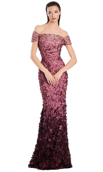 Alexander by Daymor 3063S25 - Petal Appliqued Off-Shoulder Gown Mother of the Bride Dresses 4 / Wine/Multi