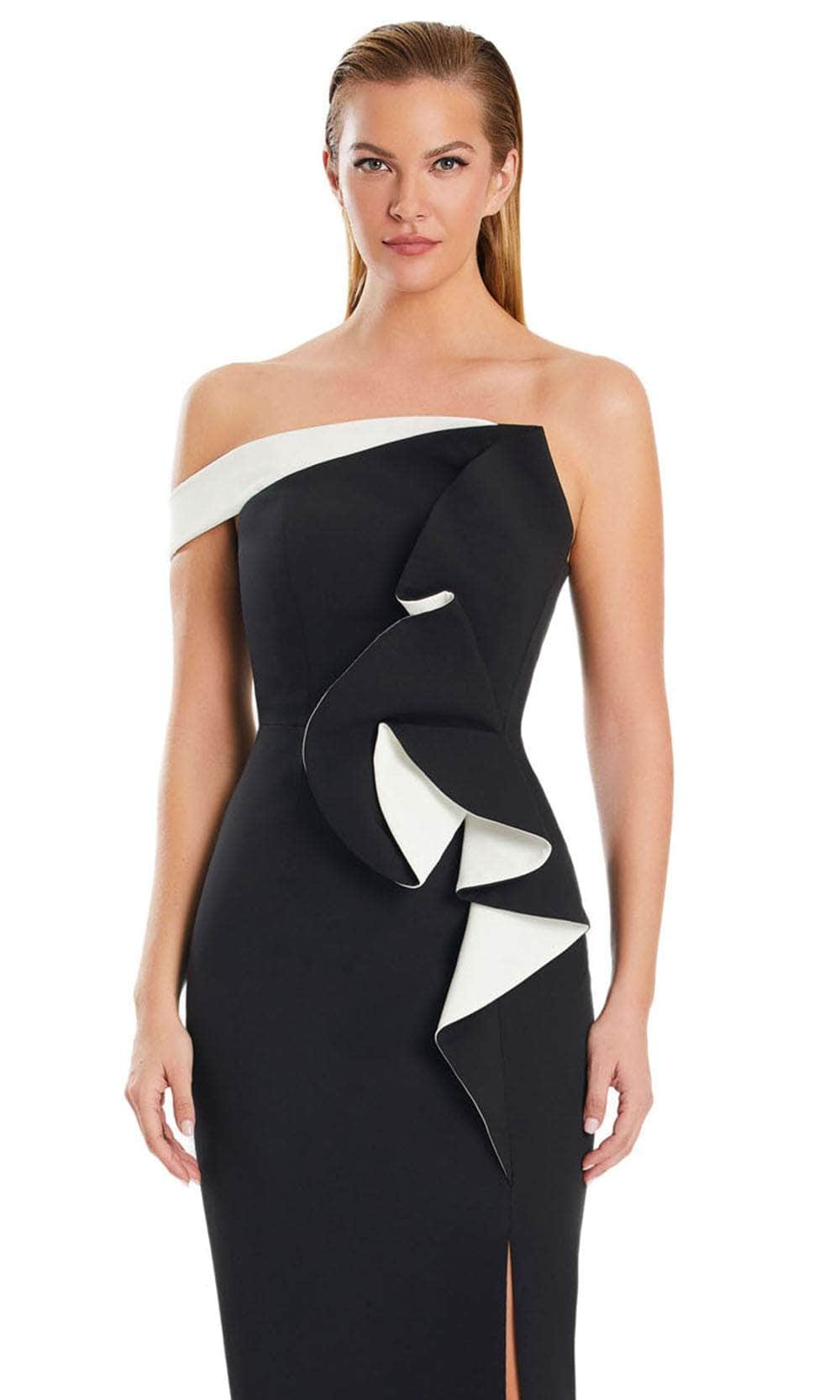 Alexander by Daymor 3065S25 - Asymmetric Neck Ruffled Column Gown Evening Dresses