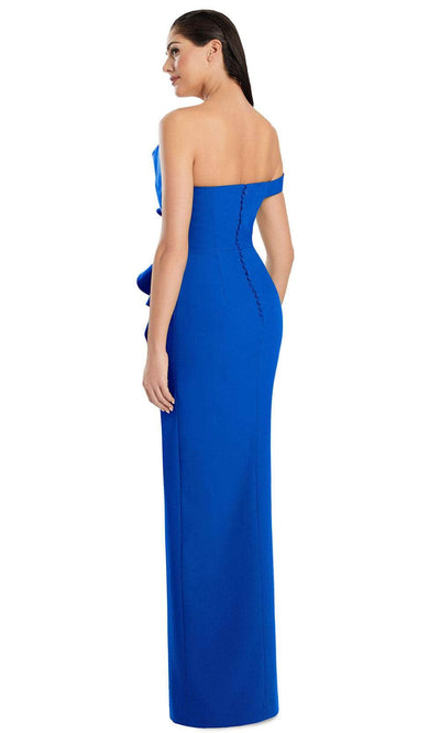 Alexander by Daymor 3065S25 - One Shoulder Column Dress with Ruffle Evening Dresses 4 /  Blue