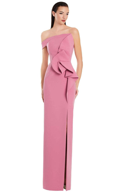 Alexander by Daymor 3065S25 - One Shoulder Column Dress with Ruffle Evening Dresses 4 /  Peony