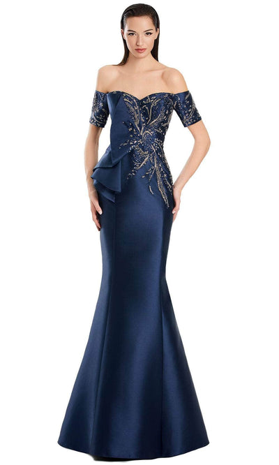 Alexander by Daymor 3066S25 - Off-Shoulder Embellished Mermaid Gown Mother of the Bride Dresses 4 / Navy/Silver