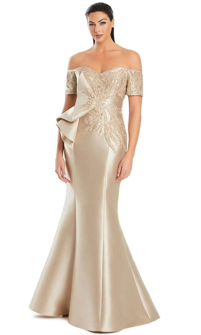 Alexander by Daymor 3066S25 - Off-Shoulder Embellished Mermaid Gown Mother of the Bride Dresses 4 / Wheat