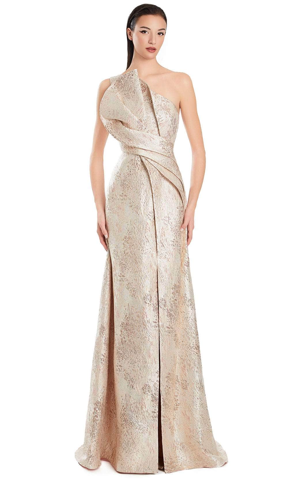 Alexander by Daymor 3067S25 - One Shoulder Textured A-Line Gown Evening Dresses 4 / Blush