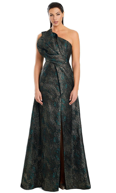 Alexander by Daymor 3067S25 - One Shoulder Textured A-Line Gown Evening Dresses 4 / Forest
