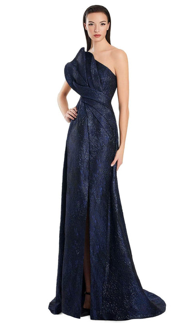 Alexander by Daymor 3067S25 - One Shoulder Textured A-Line Gown Evening Dresses 4 / Navy