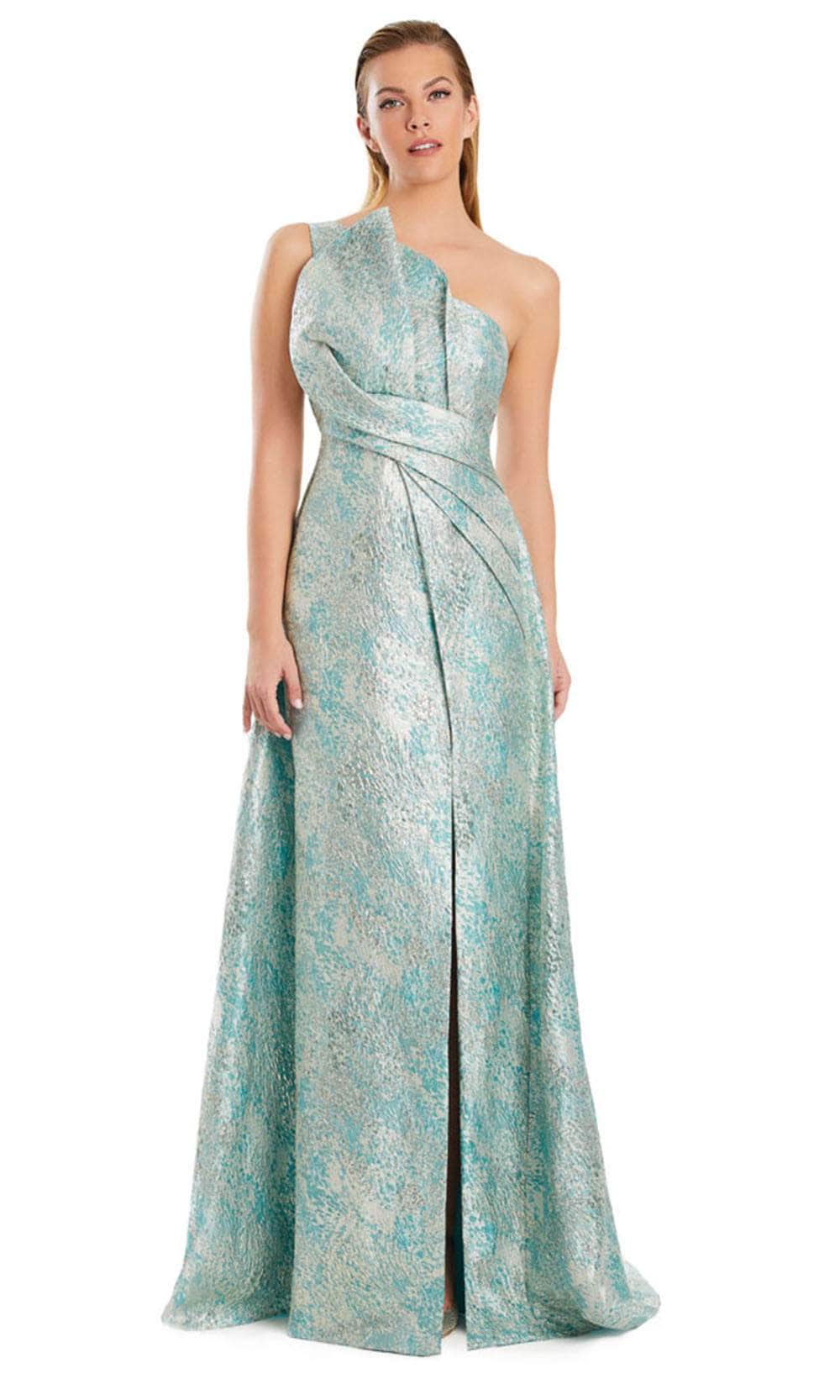 Alexander by Daymor 3067S25 - One Shoulder Textured A-Line Gown Evening Dresses 4 / Seafoam