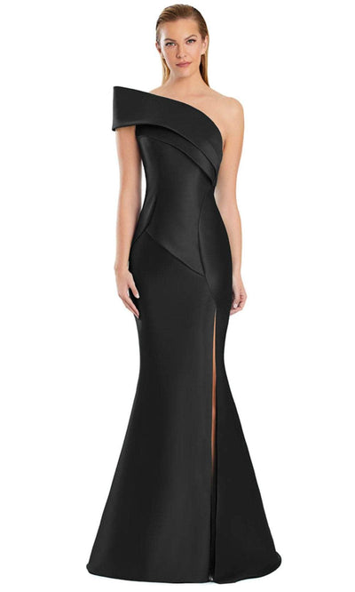 Alexander by Daymor 3068S25 - Asymmetrical Off-Shoulder Evening Dress Evening Dresses 4 /  Black
