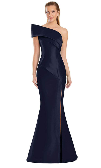 Alexander by Daymor 3068S25 - Asymmetrical Off-Shoulder Evening Dress Evening Dresses 4 /  Navy