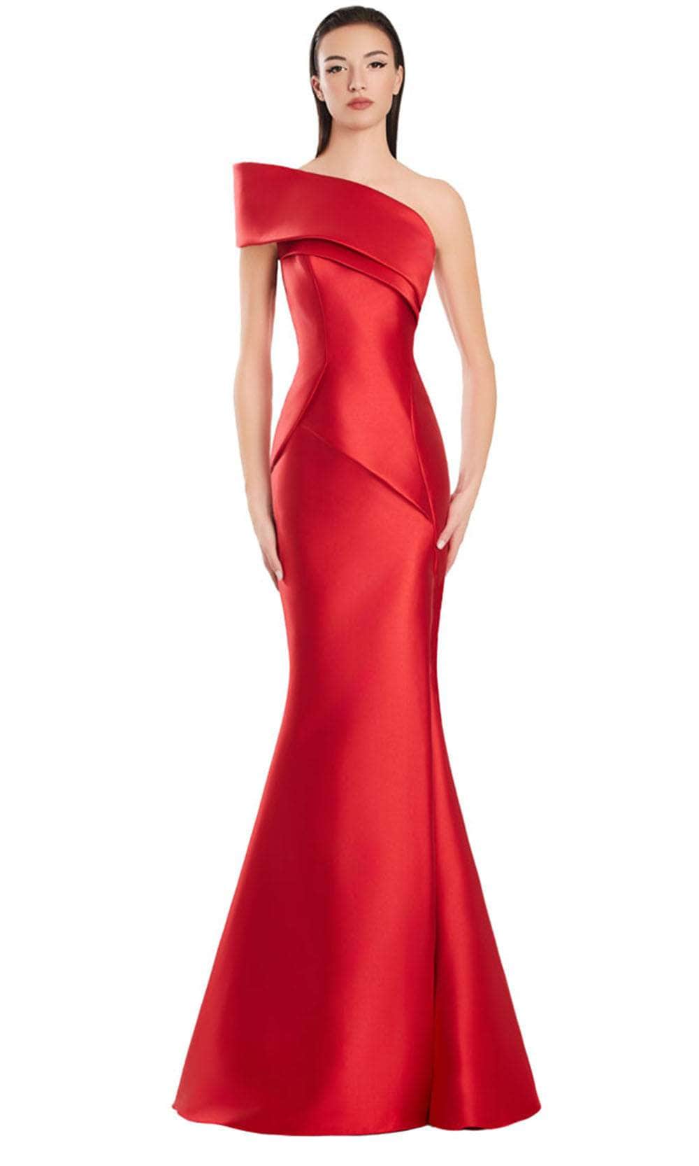 Alexander by Daymor 3068S25 - One Shoulder Structured Mermaid Gown Evening Dresses 4 / Red