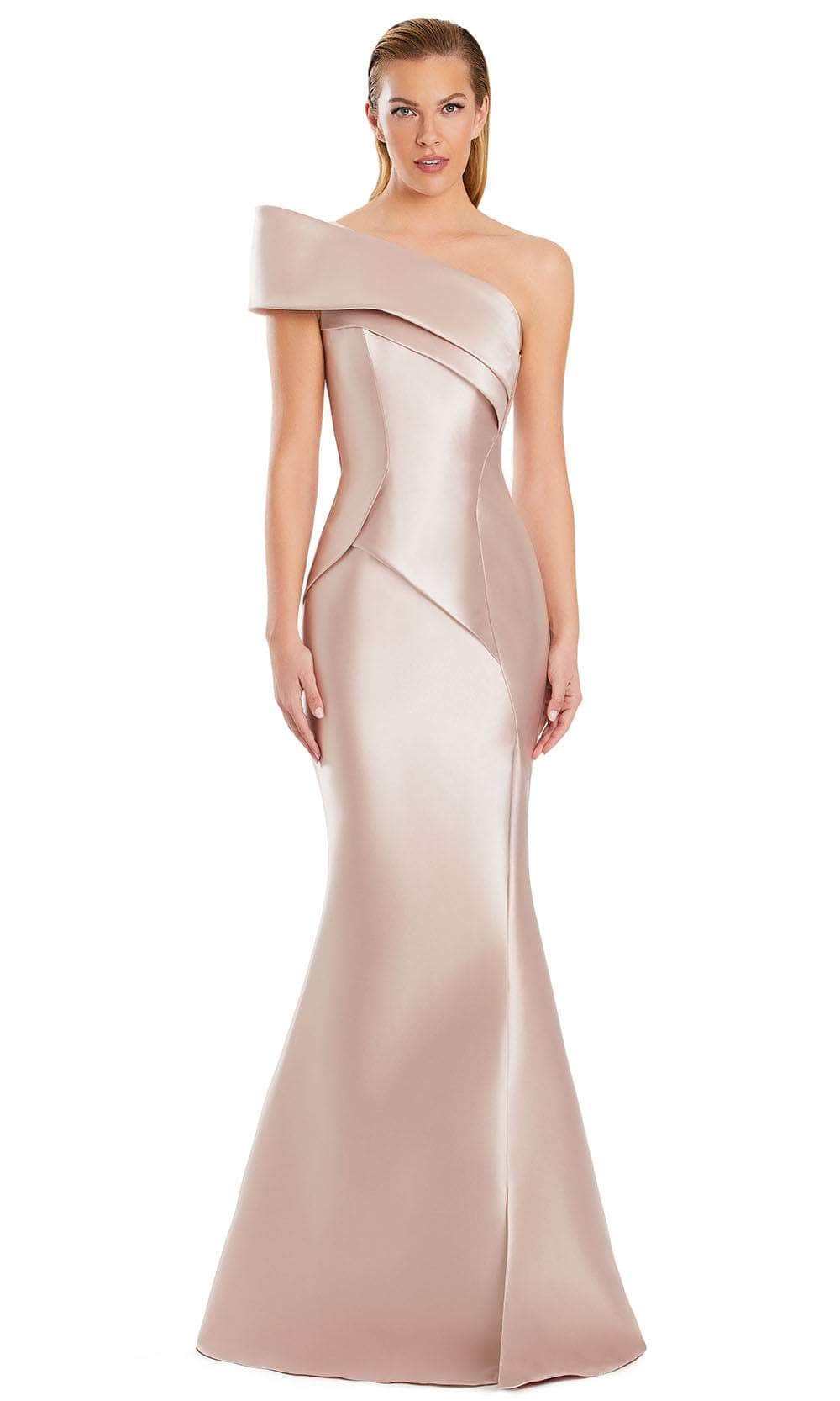 Alexander by Daymor 3068S25 - One Shoulder Structured Mermaid Gown Evening Dresses 4 / Silver Peony