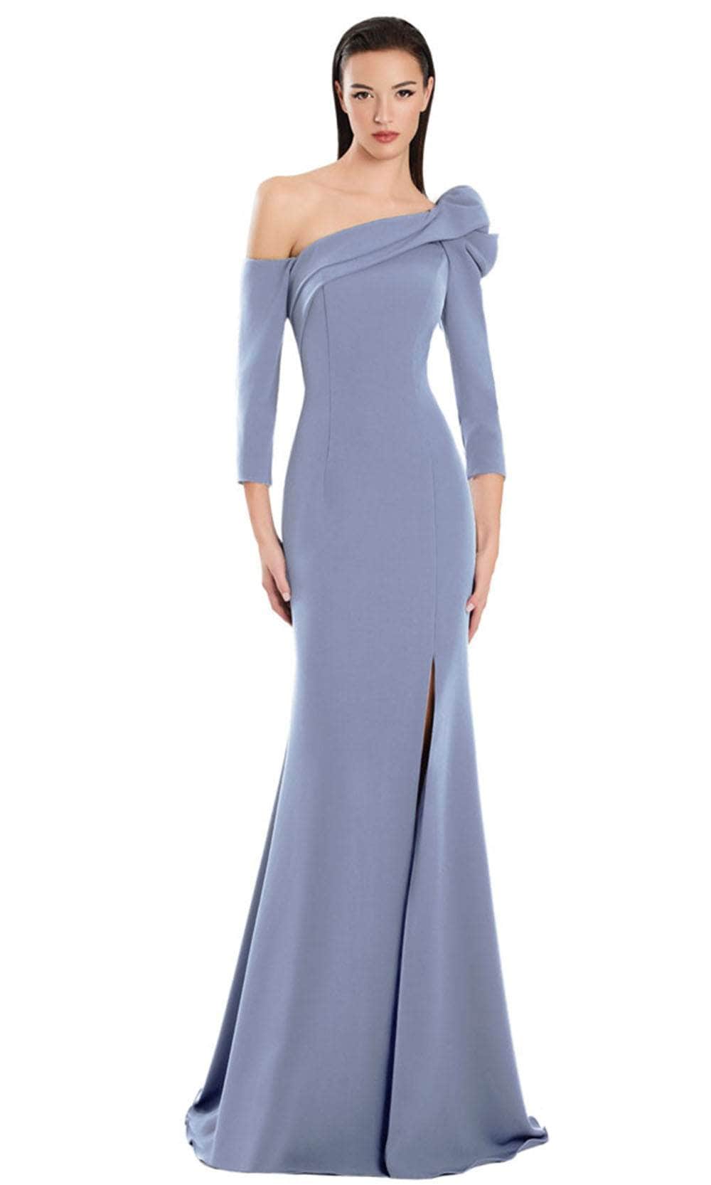 Alexander by Daymor 3069S25 - Asymmetric Neck Draped Sheath Gown Evening Dresses 4 / Delphi Blue