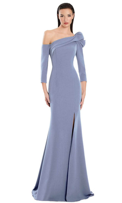 Alexander by Daymor 3069S25 - Asymmetric Neck Draped Sheath Gown Evening Dresses 4 / Delphi Blue