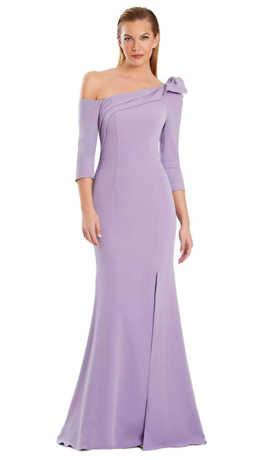 Alexander by Daymor 3069S25 - Asymmetric Neck Draped Sheath Gown Evening Dresses 4 / Lavender