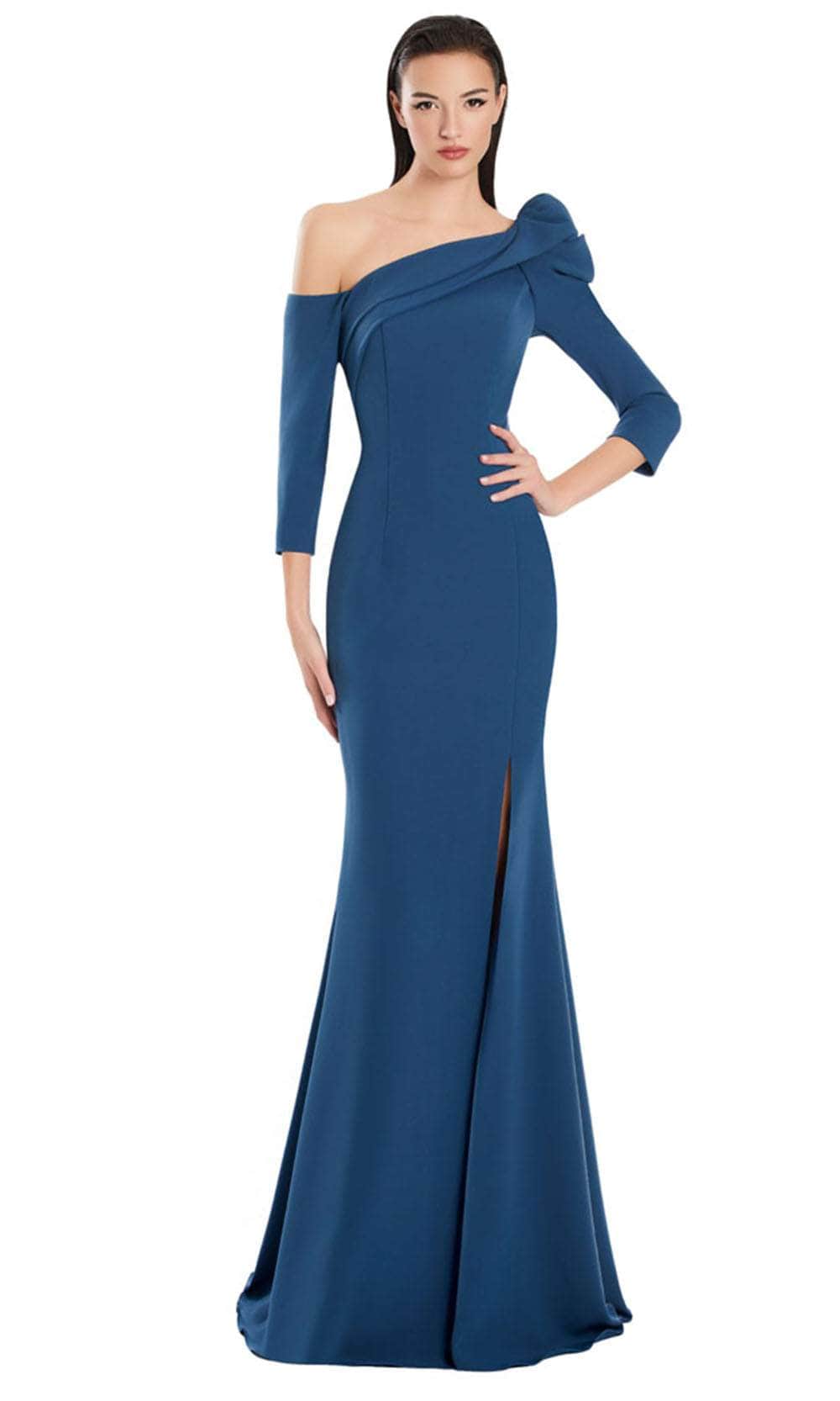 Alexander by Daymor 3069S25 - Asymmetric Neck Draped Sheath Gown Evening Dresses 4 / Twilight Blue