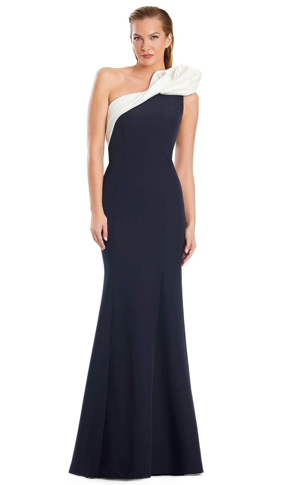 Alexander by Daymor 3076S25 - One-Shoulder Rosette Mermaid Gown Mother of the Bride Dresses 4 / Navy/White