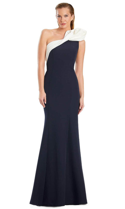 Alexander by Daymor 3076S25 - One-Shoulder Rosette Mermaid Gown Mother of the Bride Dresses 4 / Navy/White