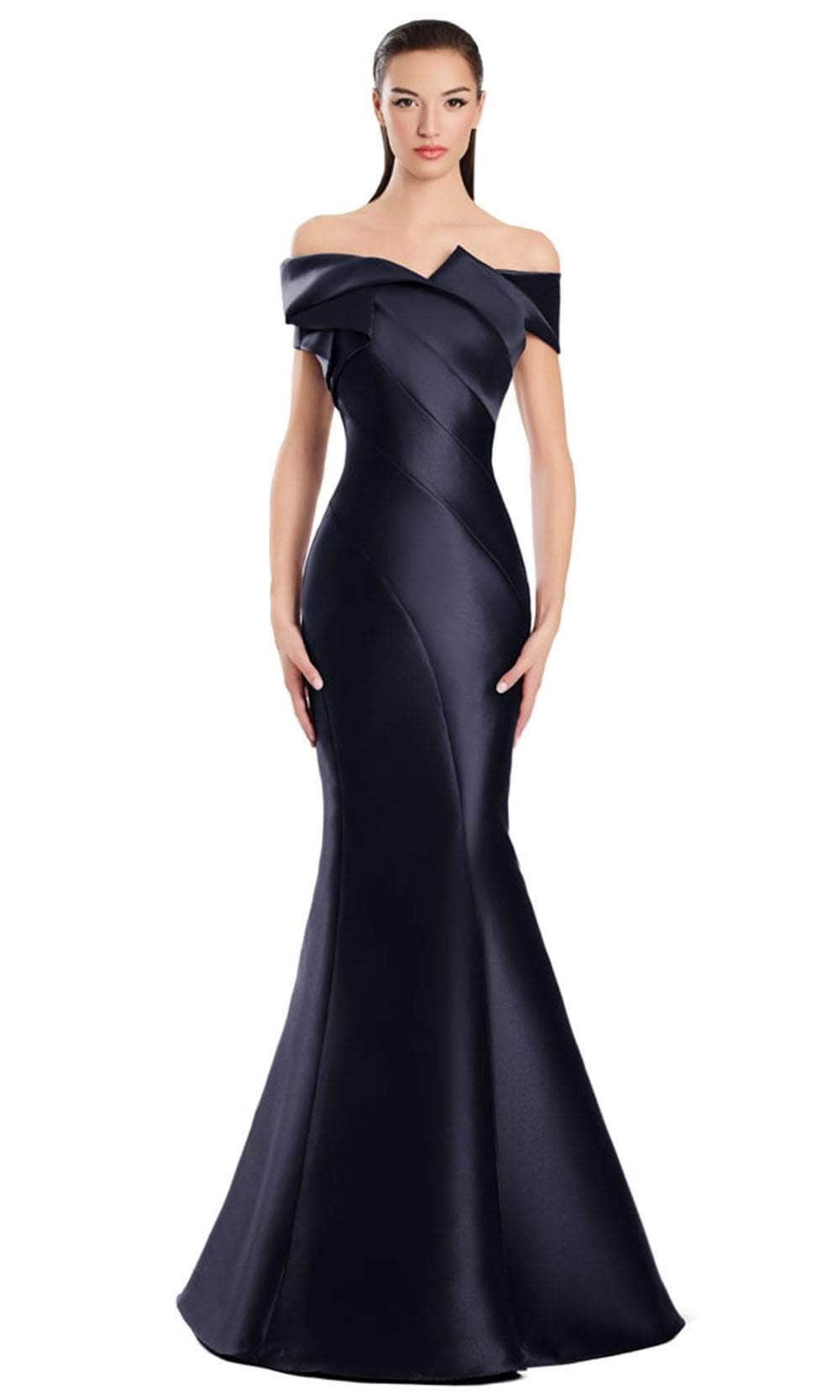 Alexander by Daymor 3079S25 - Off-Shoulder Seamed Bodice Mermaid Gown Formal Gowns 4 / Black