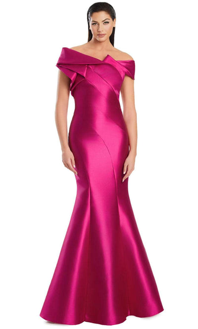 Alexander by Daymor 3079S25 - Off-Shoulder Seamed Bodice Mermaid Gown Formal Gowns 4 / Fuchsia