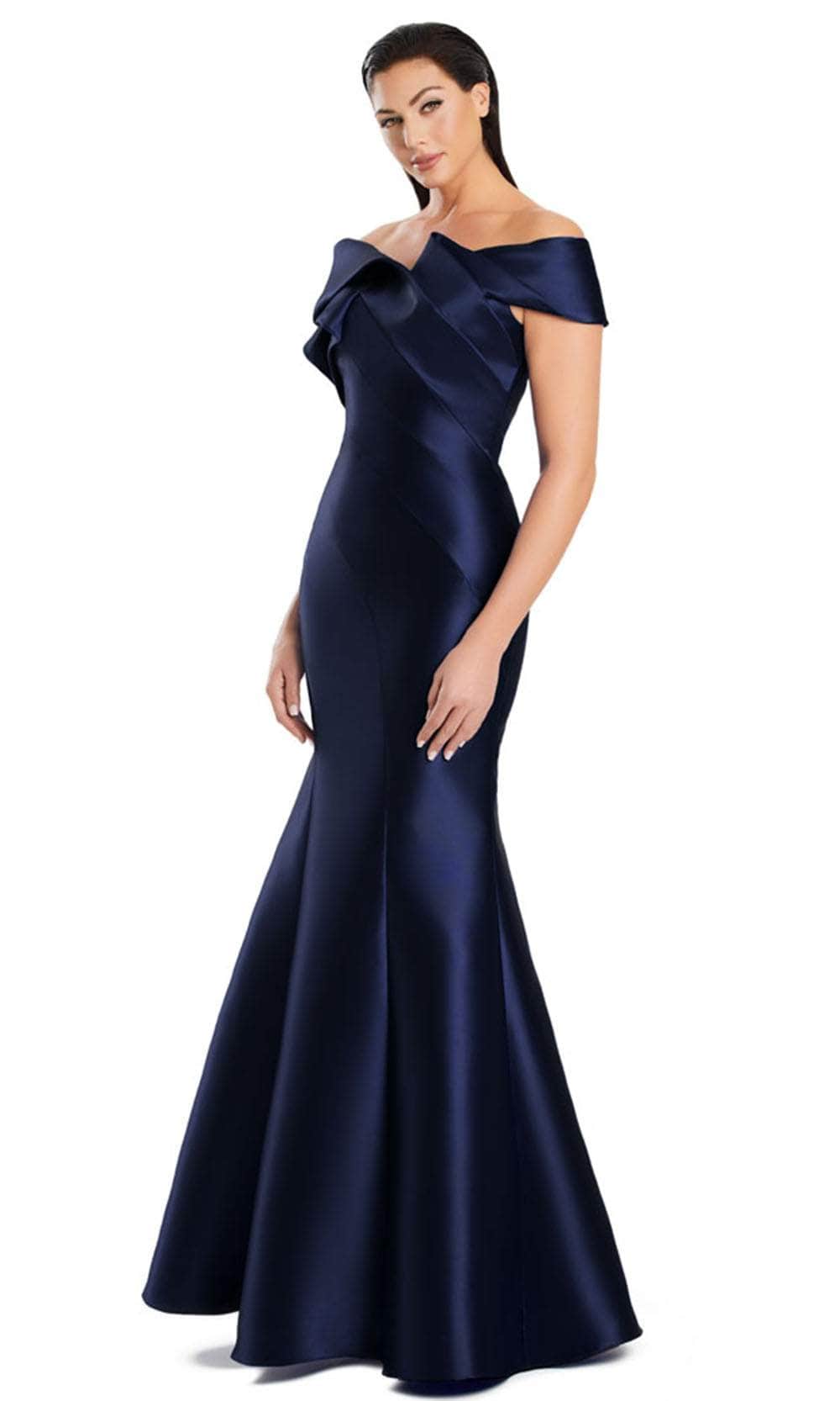 Alexander by Daymor 3079S25 - Off-Shoulder Seamed Bodice Mermaid Gown Formal Gowns 4 / Navy