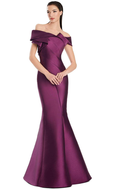 Alexander by Daymor 3079S25 - Off-Shoulder Seamed Bodice Mermaid Gown Formal Gowns 4 / Plum