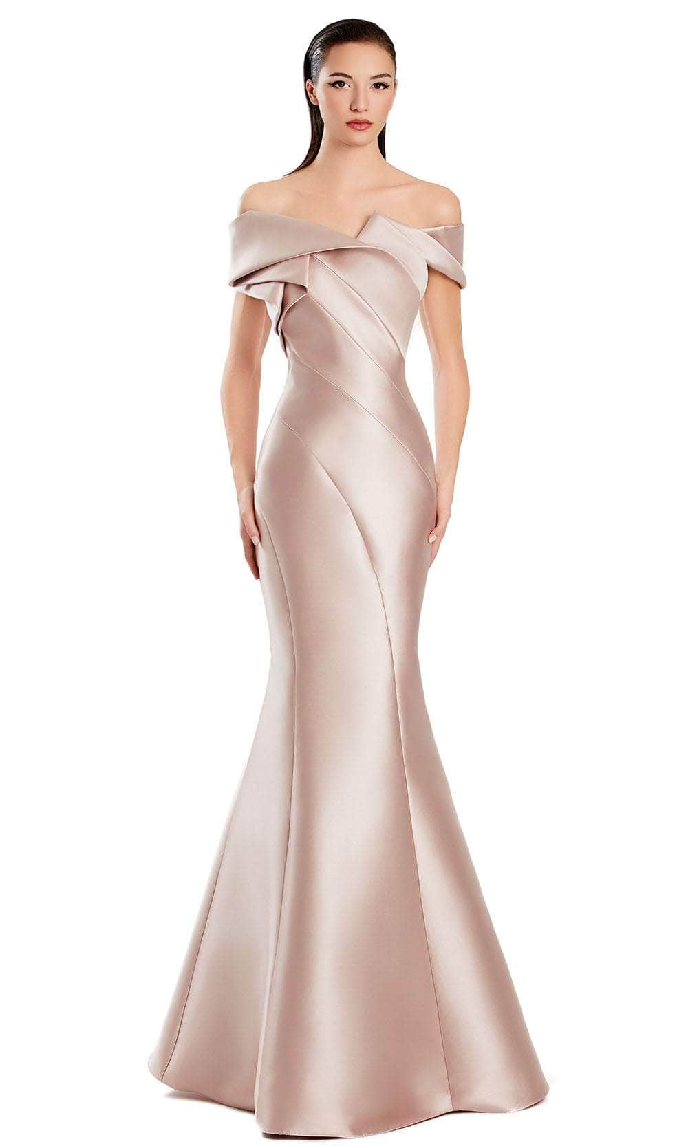 Alexander by Daymor 3079S25 - Off-Shoulder Seamed Bodice Mermaid Gown Formal Gowns 4 / Silver Peony