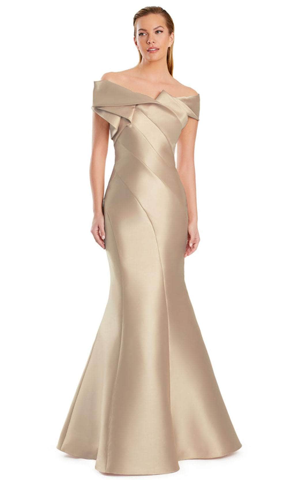Alexander by Daymor 3079S25 - Off-Shoulder Seamed Bodice Mermaid Gown Formal Gowns 4 / Wheat