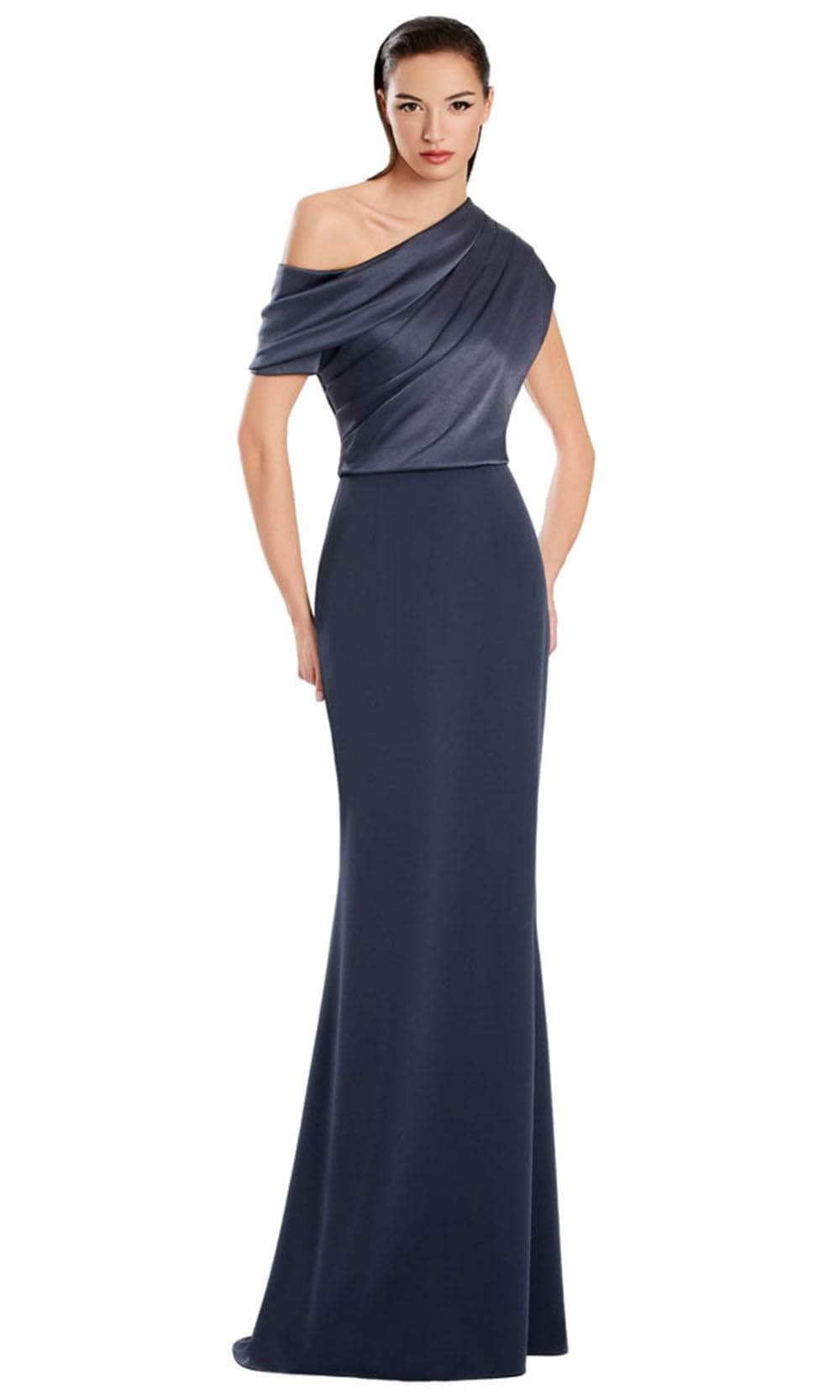 Alexander by Daymor 3083S25 - Draped One-Shoulder Sheath Gown Mother of the Bride Dresses 4 / Graphite