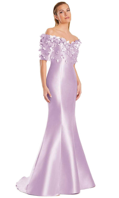 Alexander by Daymor 3084S25 - Floral Applique Off Shoulder Gown Mother of the Bride Dresses 4 / Lila