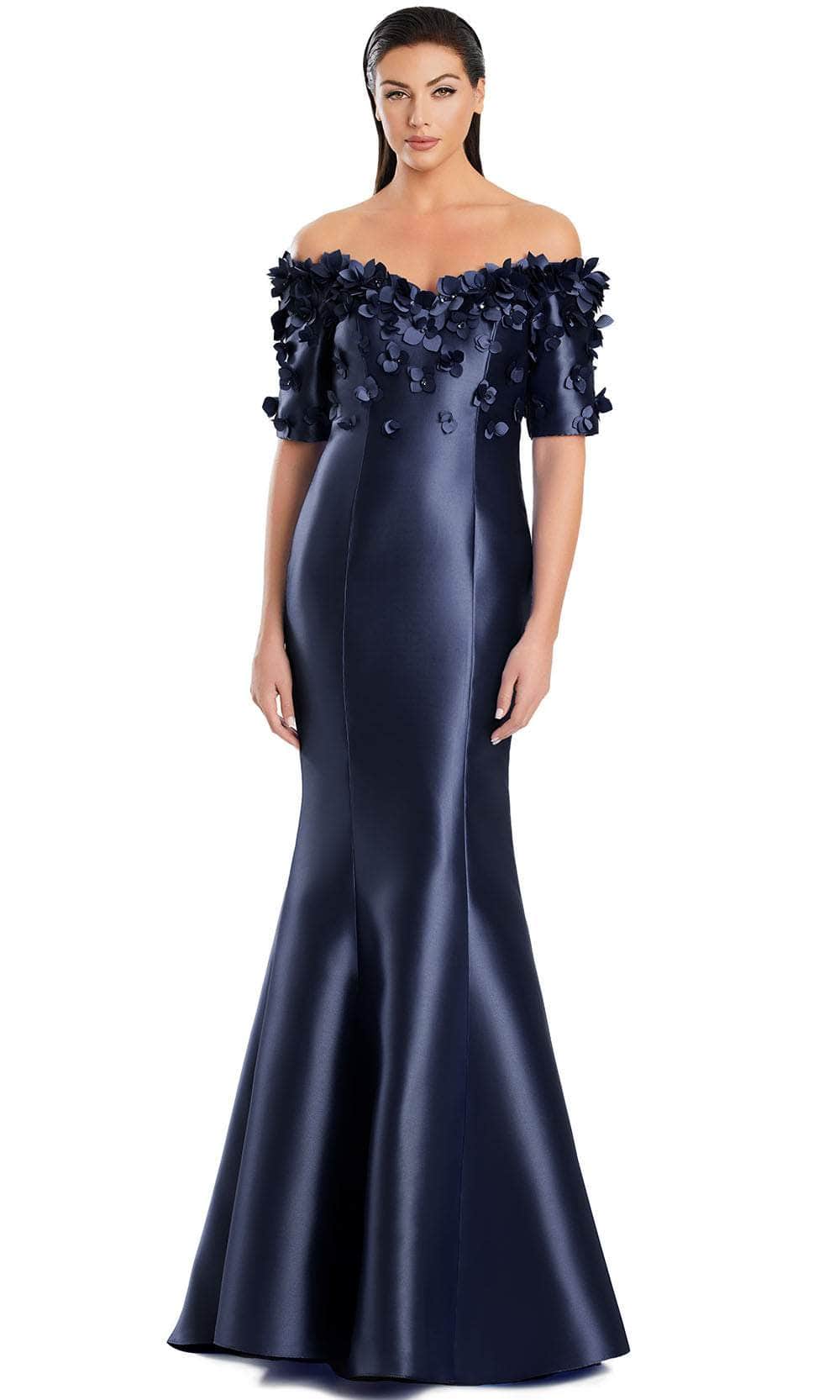 Alexander by Daymor 3084S25 - Floral Applique Off Shoulder Gown Mother of the Bride Dresses 4 / Navy