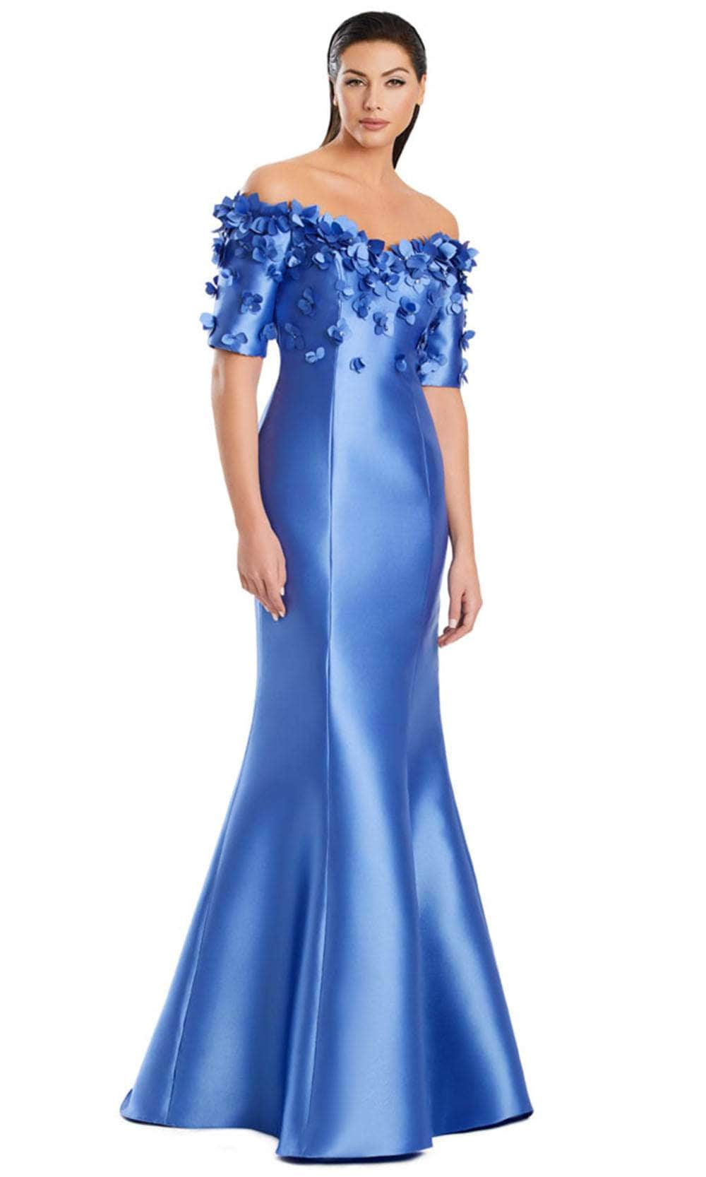 Alexander by Daymor 3084S25 - Floral Applique Off Shoulder Gown Mother of the Bride Dresses 4 / Periwinkle