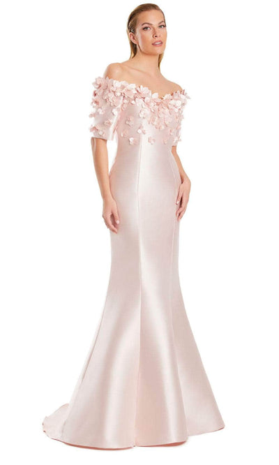 Alexander by Daymor 3084S25 - Floral Applique Off Shoulder Gown Mother of the Bride Dresses 4 / Soft Pink