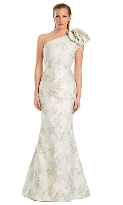 Alexander by Daymor 3085S25 - Sleeveless One Shoulder Textured Gown Evening Dresses 4 / Soft Blue/Cream