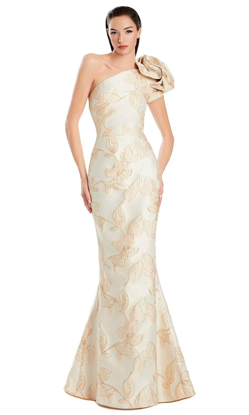 Alexander by Daymor 3085S25 - Sleeveless One Shoulder Textured Gown Evening Dresses 4 / Soft Pink/Cream