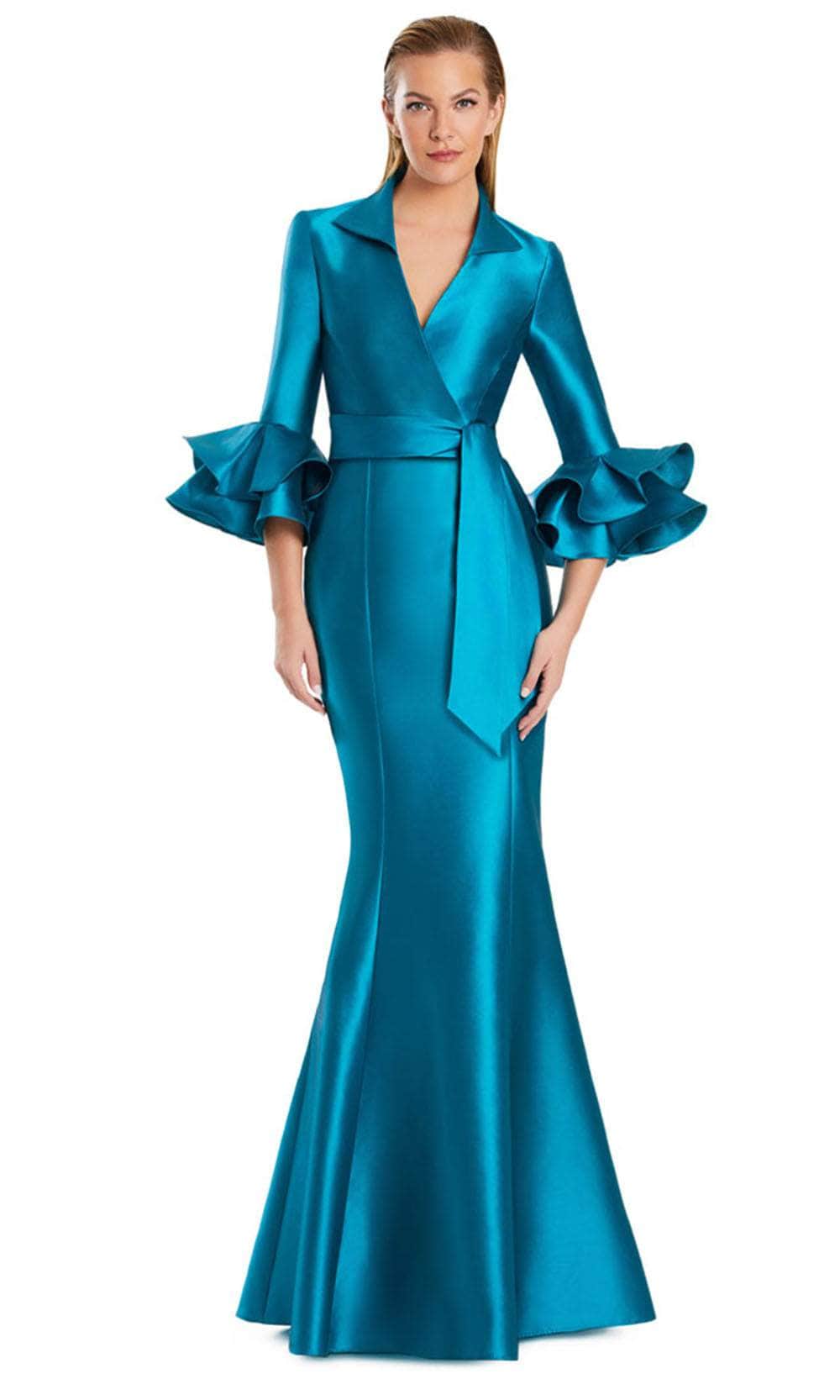 mermaid wrap dress ZAPAKA Women Dark Grey Long Prom Dress Mermaid V Neck Wrap Long Sleeves Chiffon Wedding Guest Dress with Slit, Dark Navy / US2