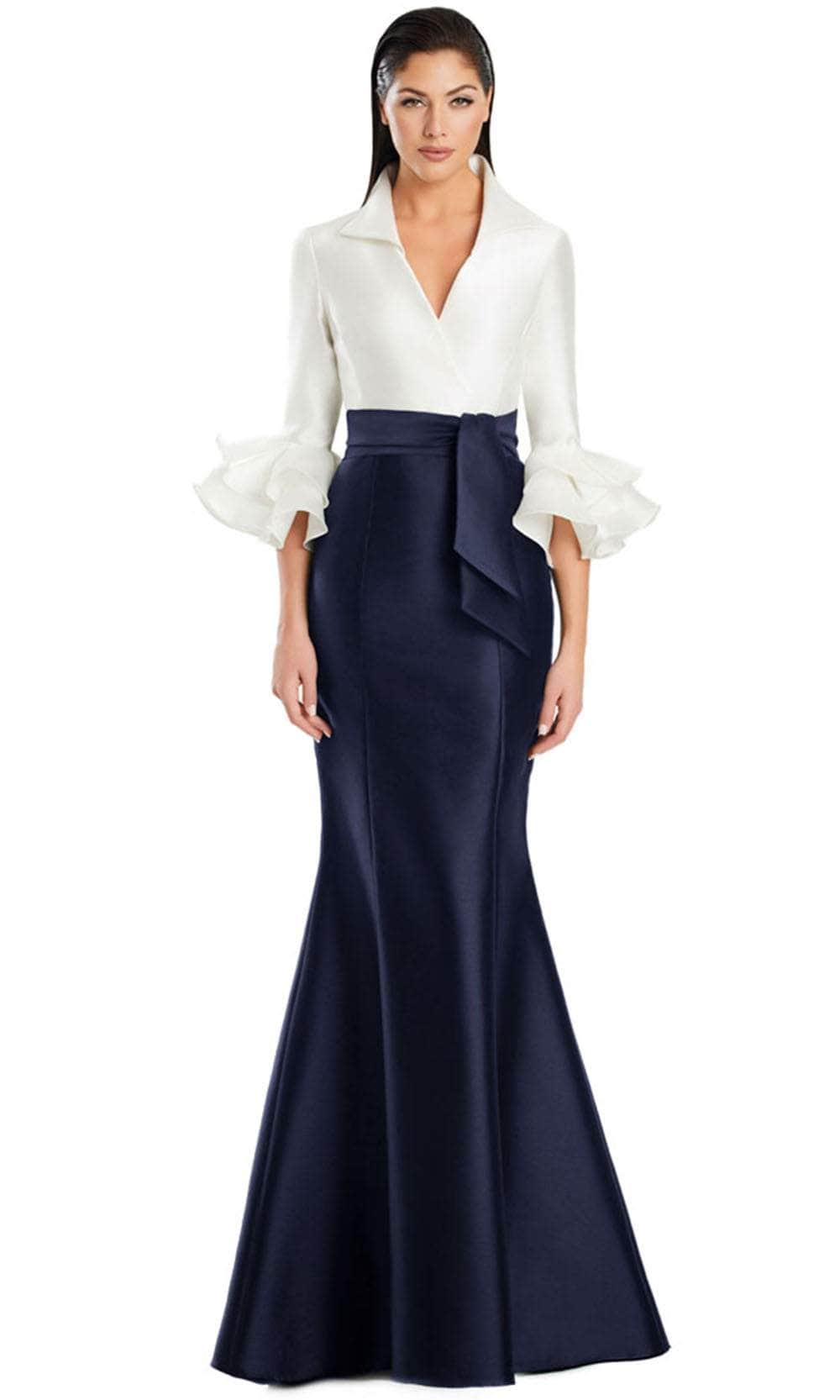 Alexander by Daymor 3087S25 - V-Neck Mermaid Gown Mother of the Bride Dresses 4 / Navy/White