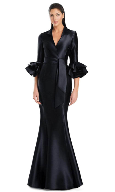 Alexander by Daymor 3087S25 - Wrap Bodice V-Neck Mermaid Gown Mother of the Bride Dresses 4 / Black