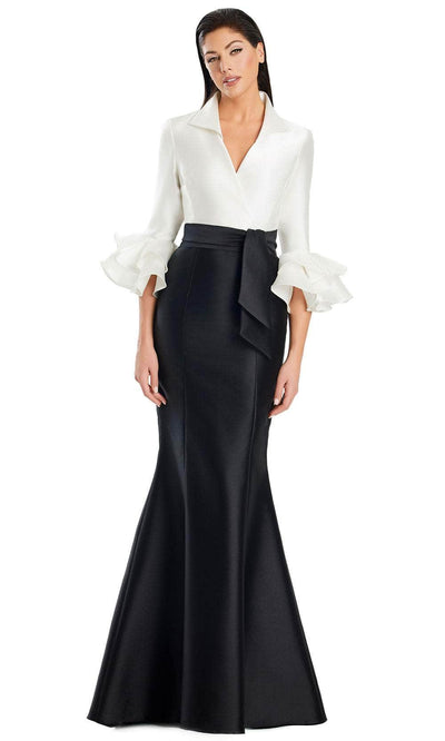 Alexander by Daymor 3087S25 - Wrap Bodice V-Neck Mermaid Gown Mother of the Bride Dresses 4 / Black/White