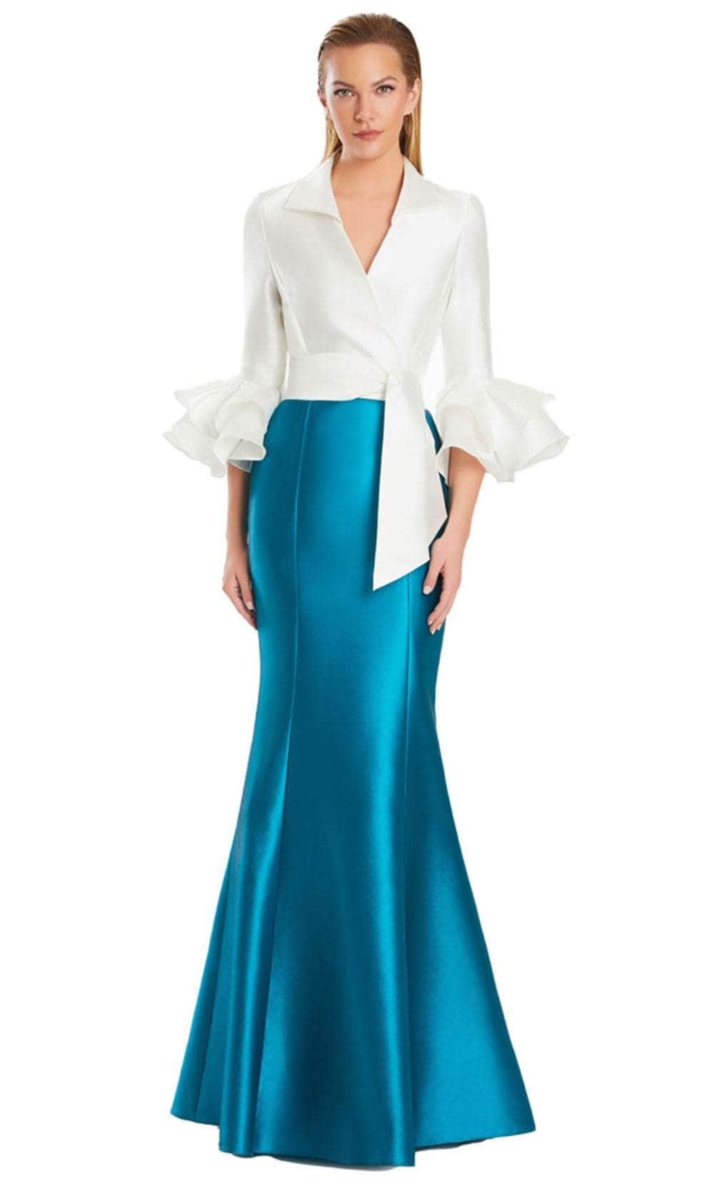Alexander by Daymor 3087S25 - Wrap Bodice V-Neck Mermaid Gown Mother of the Bride Dresses 4 / Cayman Blue
