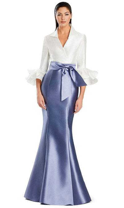 Alexander by Daymor 3087S25 - Wrap Bodice V-Neck Mermaid Gown Mother of the Bride Dresses 4 / Delphi Blue/White