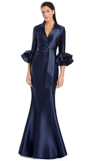 Alexander by Daymor 3087S25 - Wrap Bodice V-Neck Mermaid Gown Mother of the Bride Dresses 4 / Navy