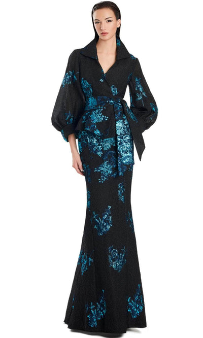 Alexander by Daymor 3088S25 - Wrap Jacket Floral Mermaid Gown Mother of the Bride Dresses 4 / Black/Blue Multi