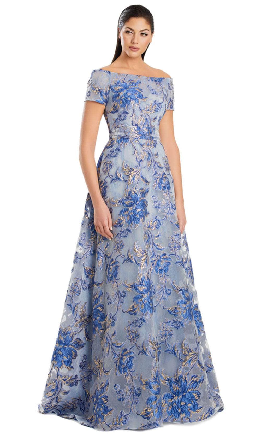 Alexander by Daymor 3094S25 - Off-Shoulder Embroidered A-Line Gown Mother of the Bride Dresses 4 / Blue/Gold