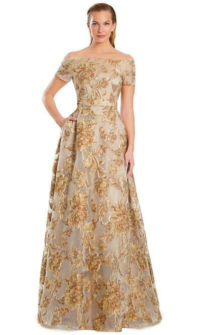 Alexander by Daymor 3094S25 - Off-Shoulder Embroidered A-Line Gown Mother of the Bride Dresses 4 / Toffee/Gold