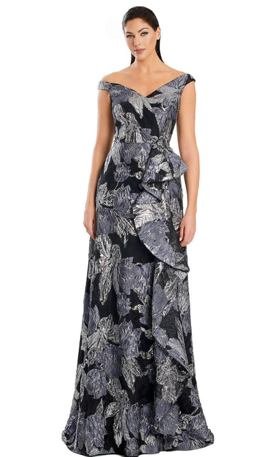 Alexander by Daymor 3095S25 - Off-Shoulder Floral Ruffled Gown Mother of the Bride Dresses 4 /  Black/Silver