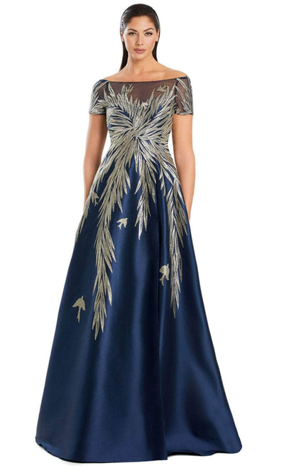 Alexander by Daymor 3096S25 - Illusion Neck Embroidered A-Line Gown Mother of the Bride Dresses 4 / Navy/Gold