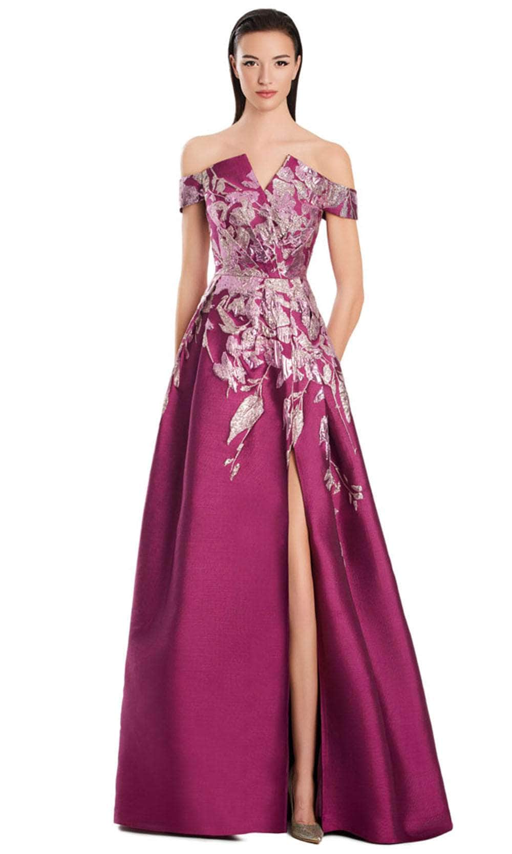 Alexander by Daymor 3097S25 - Pleated Skirt Off Shoulder Dress Mother of the Bride Dresses 4 /  Violet/Multi